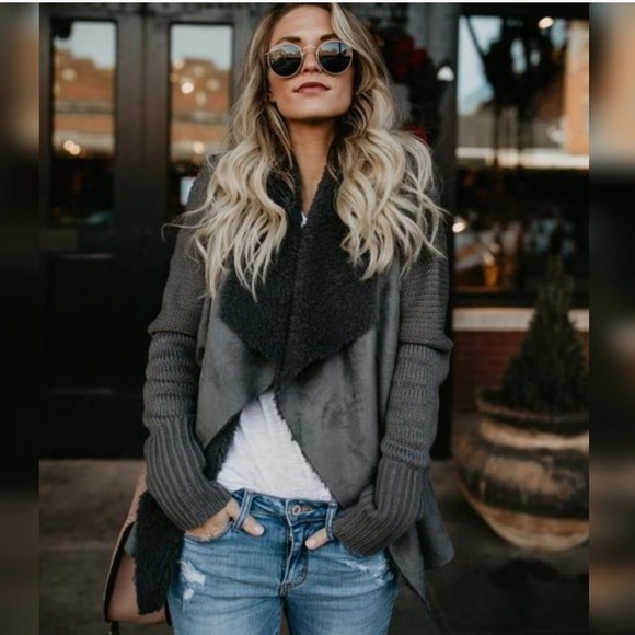 Faux Fur Lined Cardigan Jacket - Picture 4 of 7